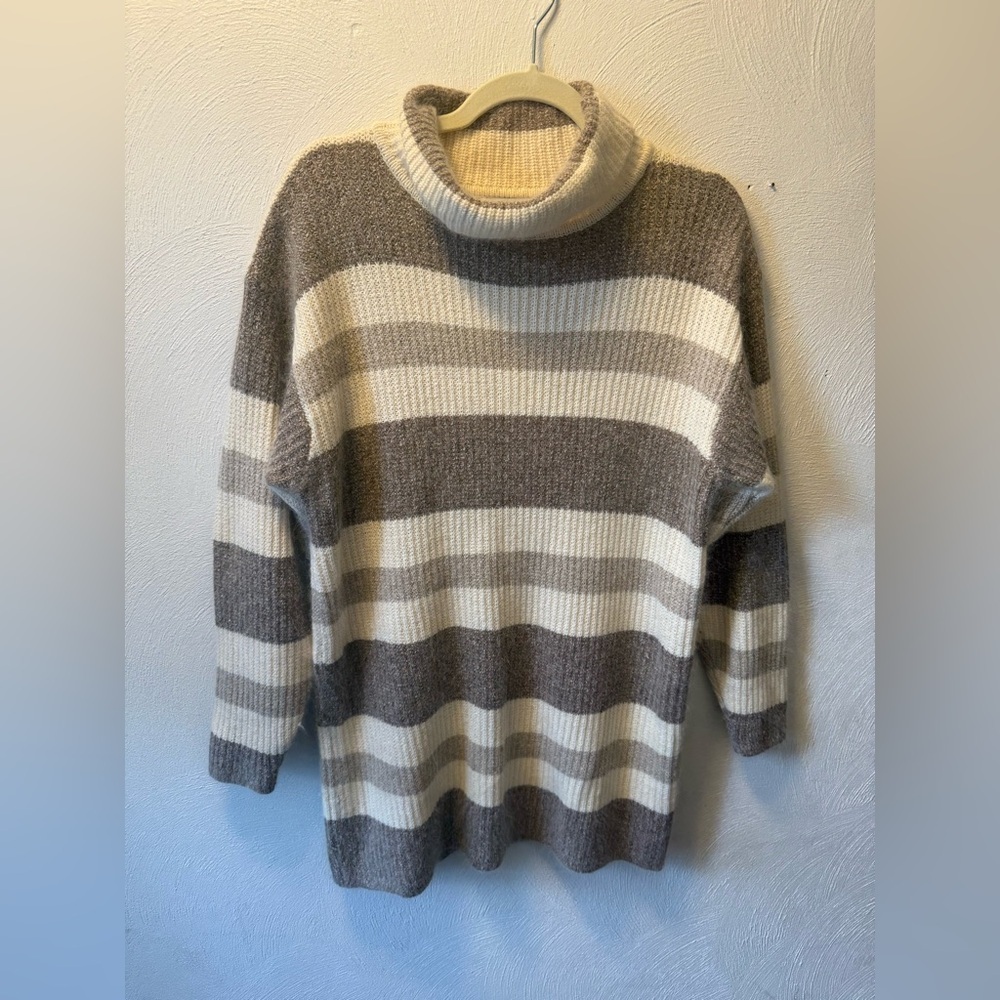 De Rotchild Vintage Angora Silk Blend Long Sweater/Sweater dress Cream Stripe M - Picture 3 of 8